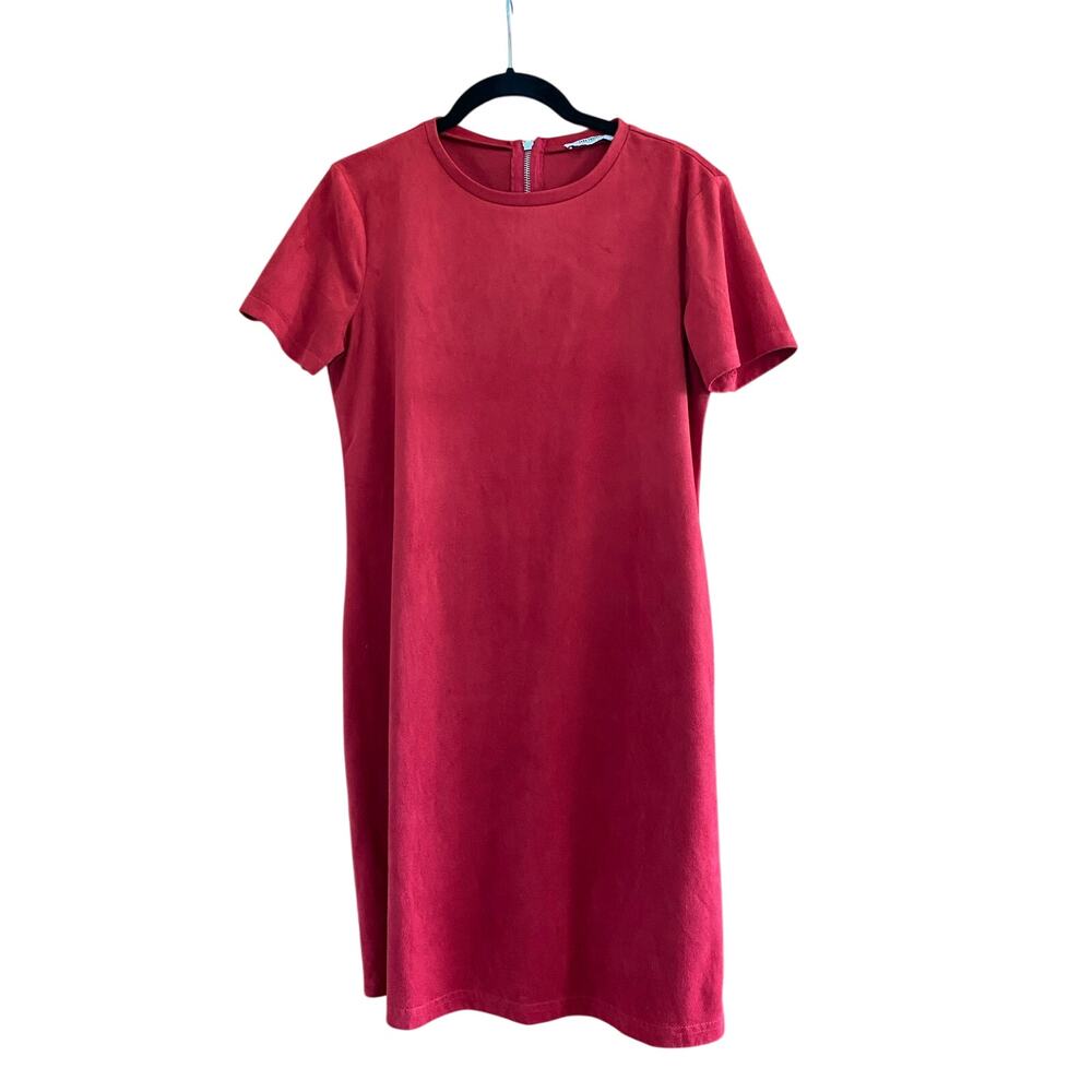 Zara Faux Suede Red Short Sleeve Dress Size Medium